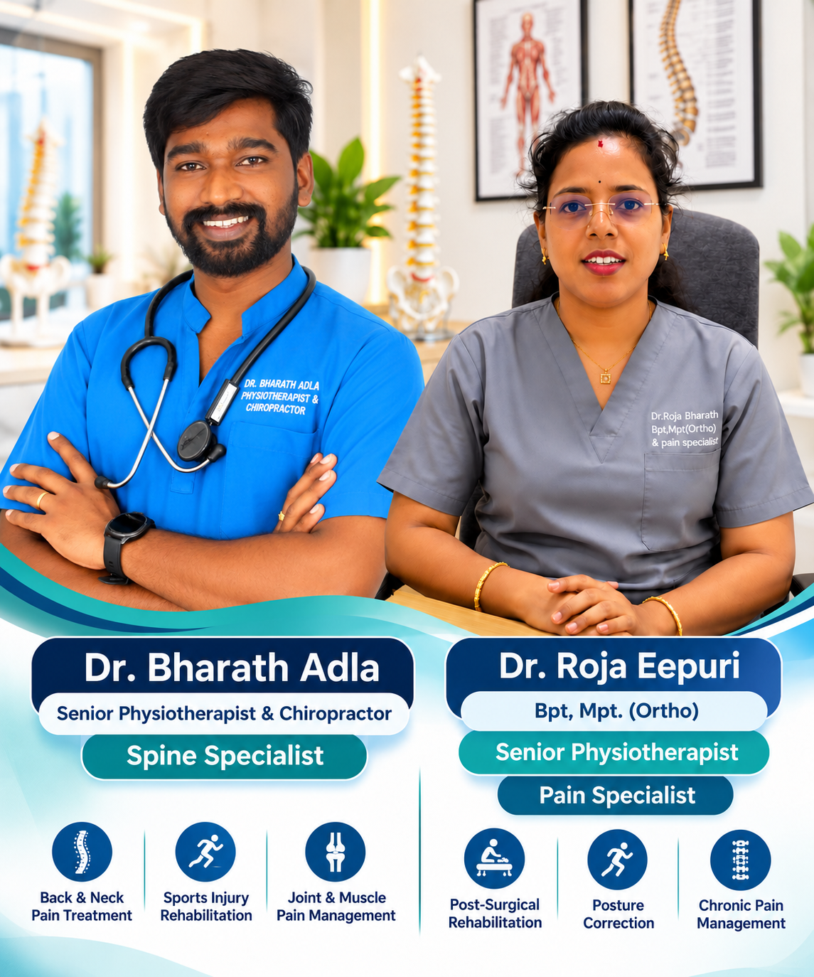 Dr. Bharath Adla (Spine Specialist) and Dr. Roja Eepuri (Pain Specialist) - Dr. Renu's Clinic